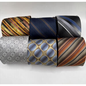 Bundle Lot of 6 Van Heusen Silk Ties Stripe Blue Brown Gray Geometric  EUC